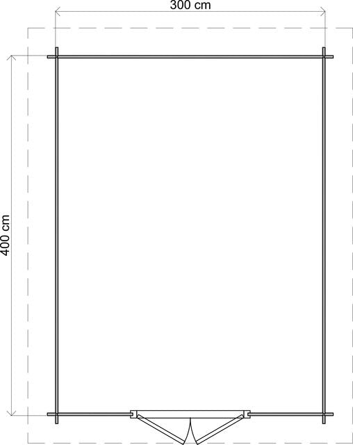 Förråd Lidingö - 3x4m (12 kvm) - Brun Tryckimpregnerat – Teknisk ritning uppifrån som visar yttermått.