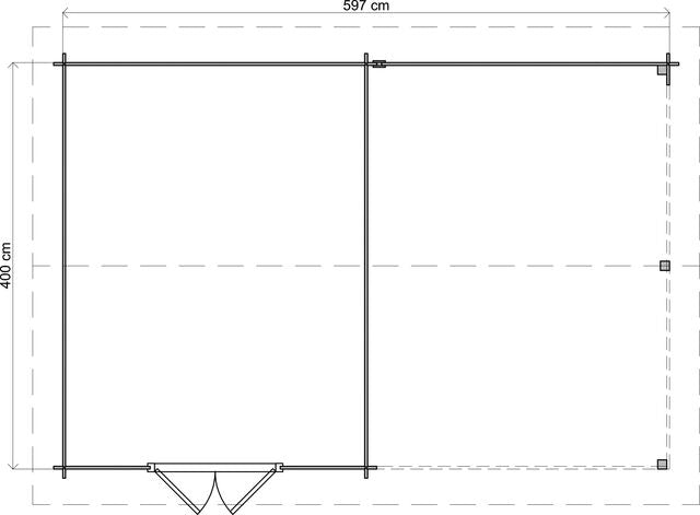Trädgårdshus Vetlanda - 6x4m (24 kvm) - Grå Tryckimpregnerat – Teknisk ritning uppifrån som visar yttermått.
