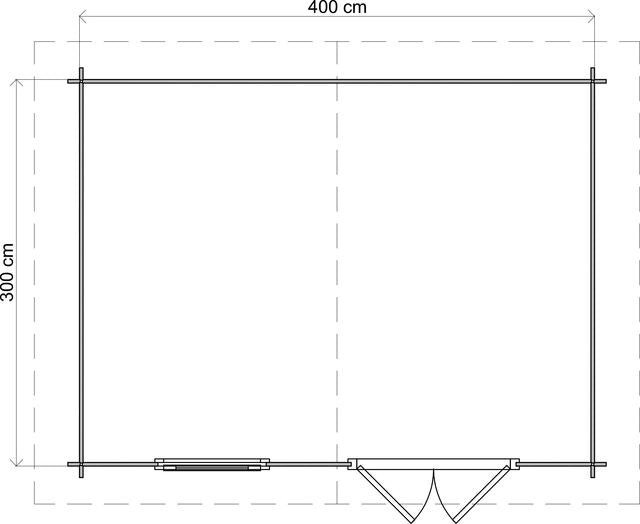 Förråd Bollnäs - 4x3m (12 kvm) - Brun Tryckimpregnerat – Teknisk ritning uppifrån som visar yttermått.