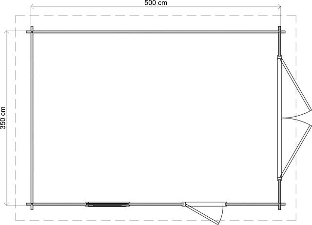 Förråd Falkenberg - 5x3,5m (17,5kvm) - Grå Tryckimpregnerat – Teknisk ritning uppifrån som visar yttermått.