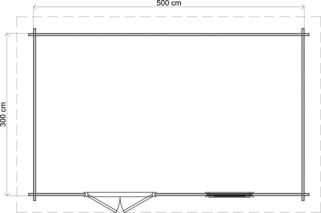Förråd Mariestad - 5x3m (15kvm) - Grå Tryckimpregnerat – Teknisk ritning uppifrån som visar yttermått.