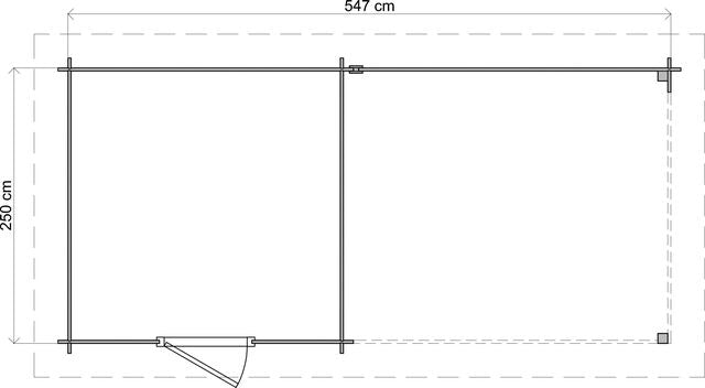 Trädgårdshus Borlänge - 5,5x2,5m (13,75 kvm) - Obehandlat – Teknisk ritning som visar yttermått och form.