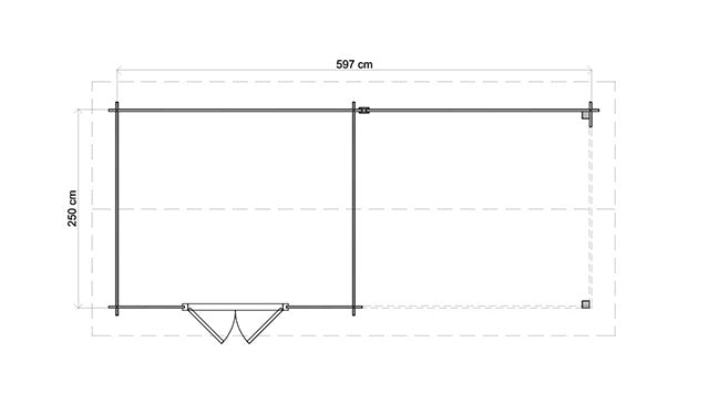 Trädgårdshus Sigtuna - 6x2,5m (15kvm) - Grå Tryckimpregnerat – Teknisk ritning uppifrån som visar yttermått.